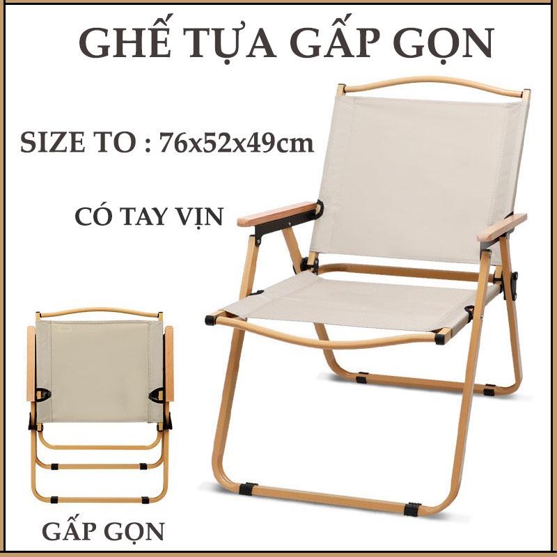 Ghế gỗ xếp gấp gọn, Ghế cắm trại tựa lưng có tỳ tay có túi đựng gỗ sồi cắm trại dã ngoại du lịch