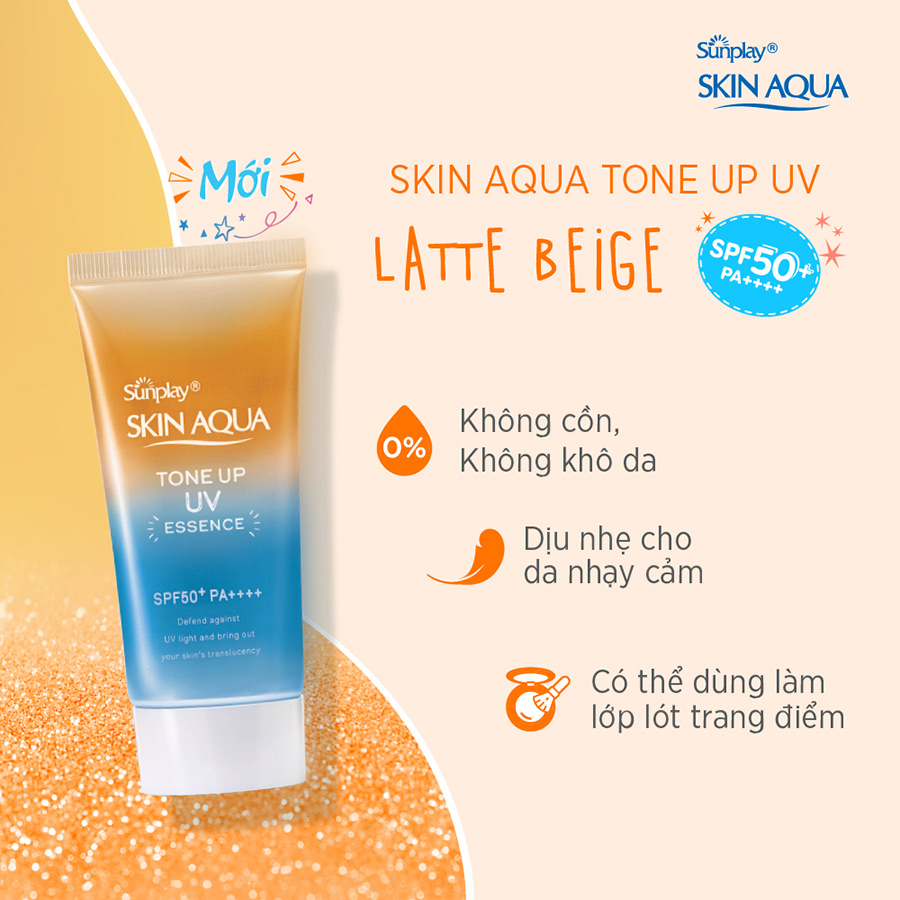 Kem chống nắng nâng tông Skin Aqua Tone up Latte Beige cho mọi tông da, dạng tinh chất Sunplay Skin Aqua Tone Up UV Essence Latte Beige SPF 50+ PA++++ 50g