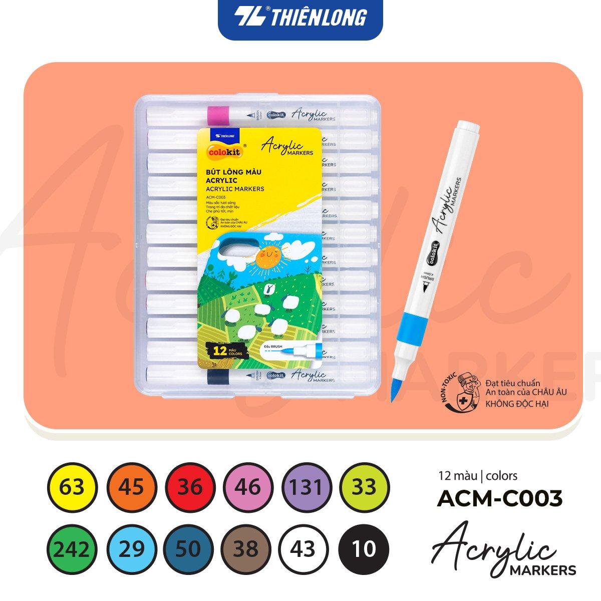 Hình ảnh Bút lông 12/24/36 màu - Acrylic Markers 1 đầu ngòi ThiênLong Colokit - Màu sắc tươi sáng Trang trí đa chất liệu