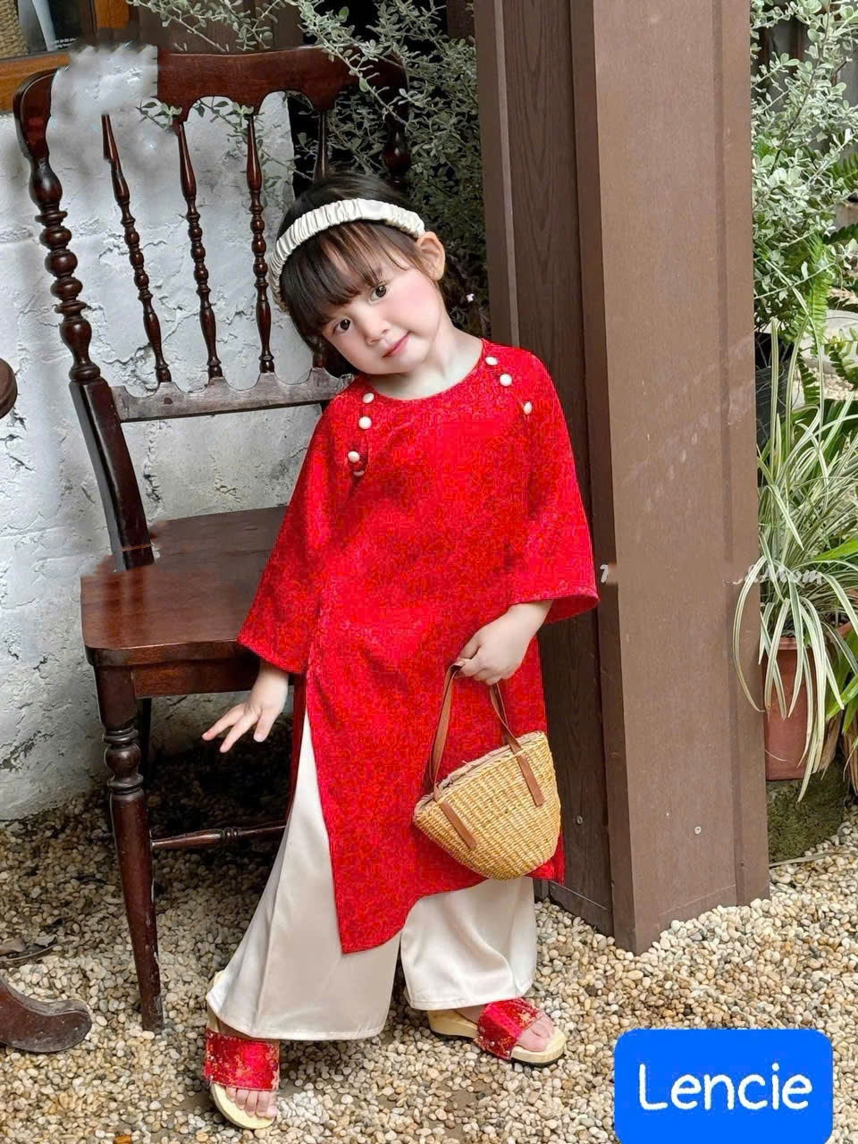 Bộ áo dài gấm cho bé gái đi chơi dự tiệc lễ têtd noel giáng sinh năm mới từ 12-50kg (kèm băng đô)