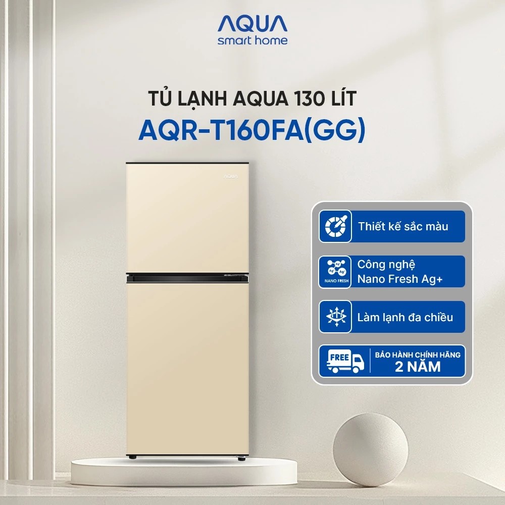 [SẢN PHẨM MỚI 2025I] Tủ lạnh AQUA 130 lít ngăn đá trên AQR-T160FA(GG) - Màu Be - Freeship toàn quốc - Bảo hành 2 năm - Hàng chính hãng