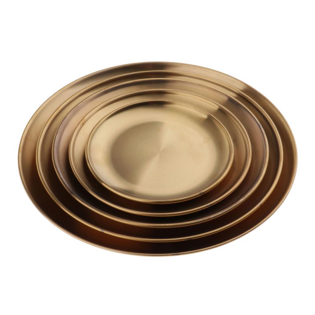 Set of 5 Stainless Dinner Plate Serving Dish for Grilled BBQ Picnic Golden