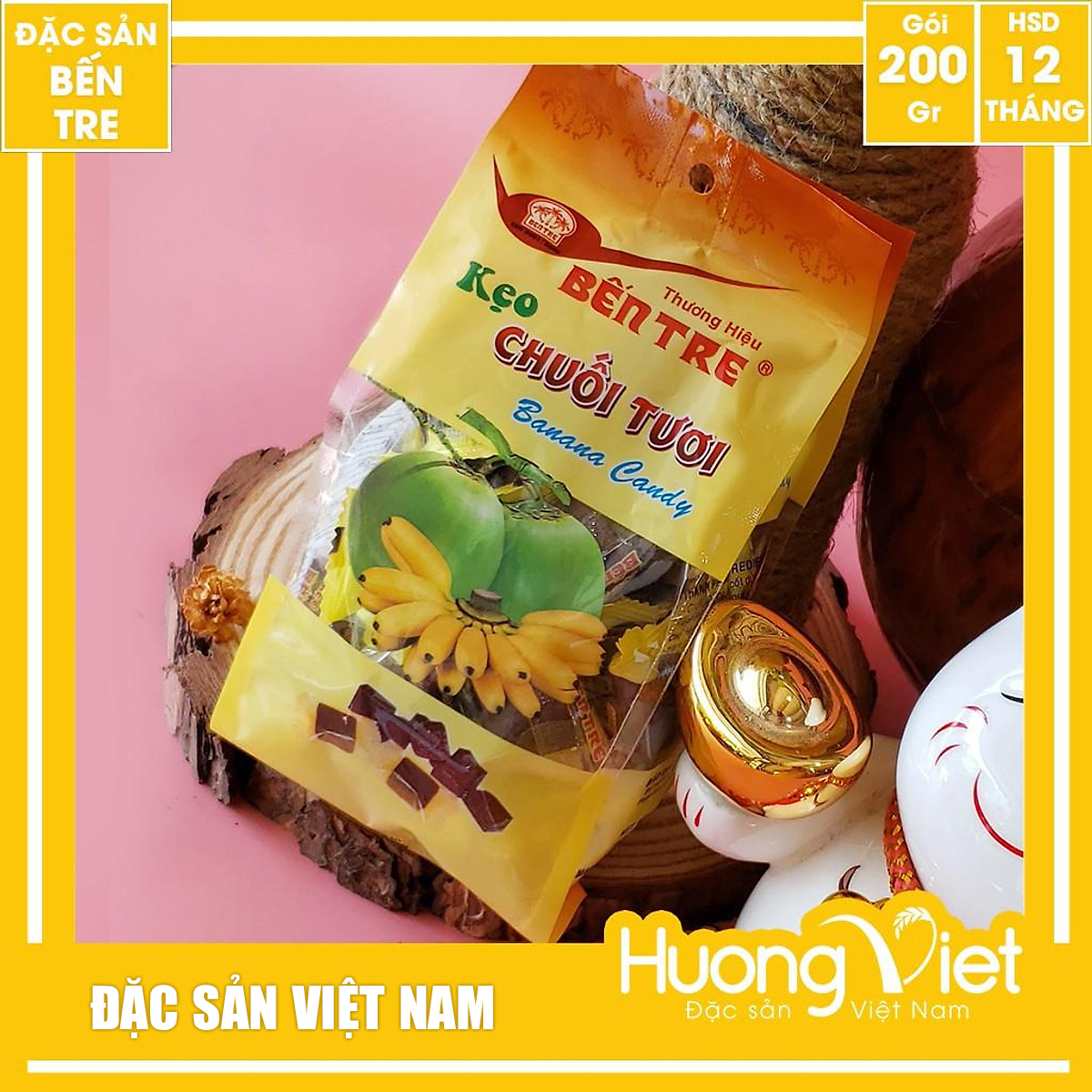 Đặc Sản Bến Tre - Combo 2 Bịch Kẹo Chuối Tươi Bến Tre, Kéo Chuối Miền Tây Túi 200G