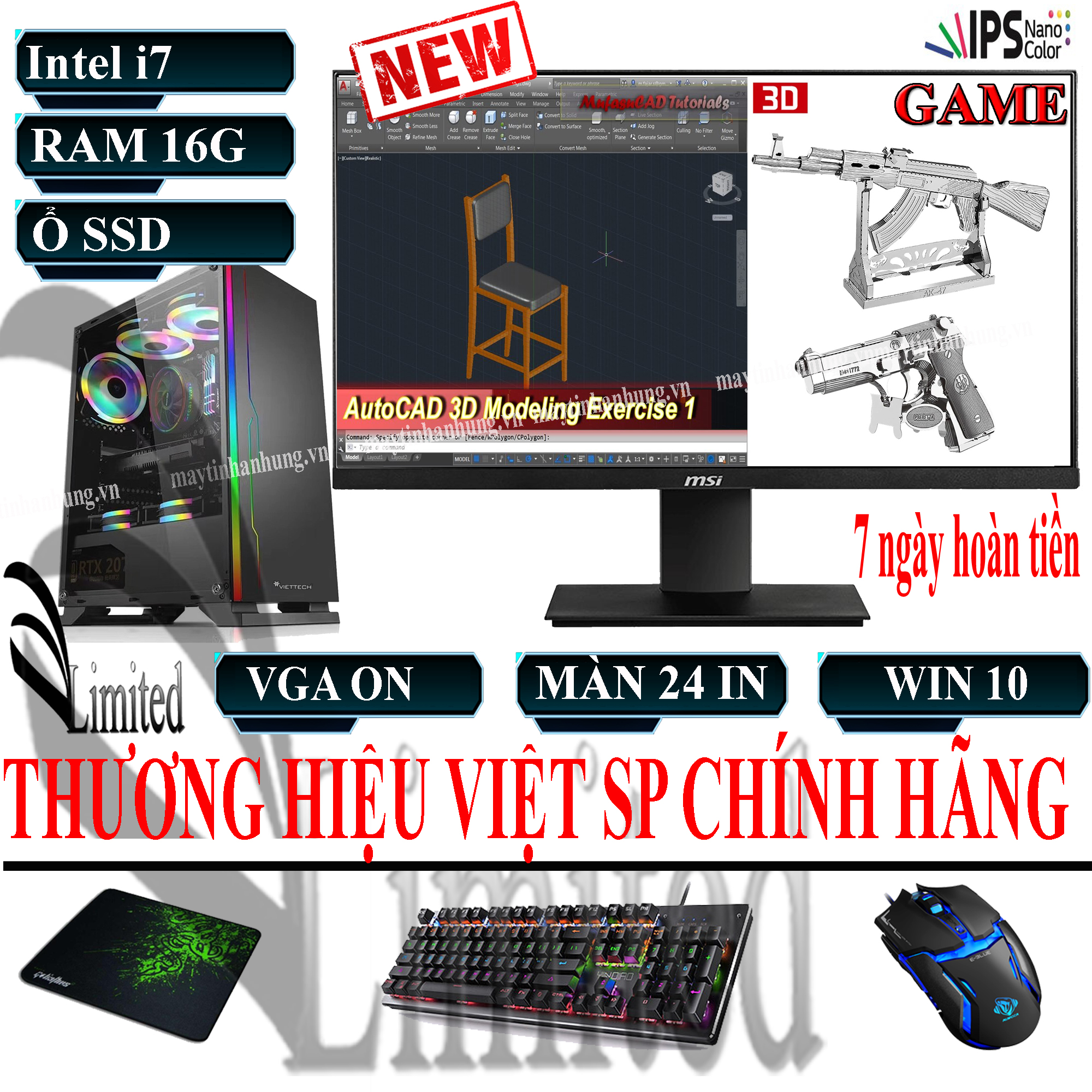 Bộ máy tính để bàn VLimited Cao Cấp intel i7/16G/SSD/MÀN 24IN, chuyên Đồ họa, edit video, Game, livestream sản phẩm trọn bộ - Hàng chính hãng