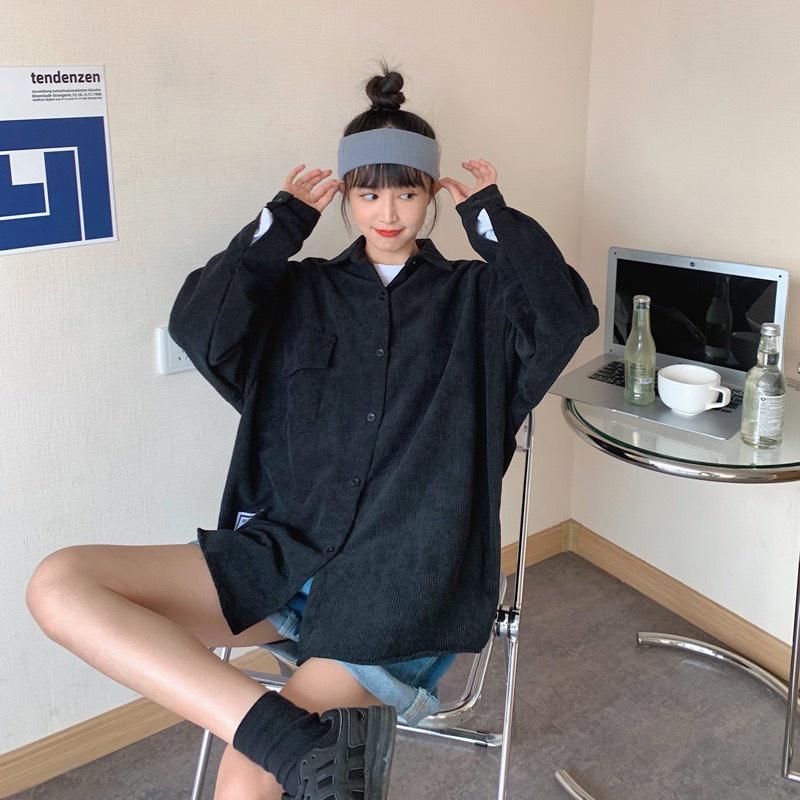 Áo Sơ Mi Nhung TĂM Unisex Form Rộng Ulzzang Hàn Quốc - Áo sơ mi nữ phong cách kiểu màu Vintage
