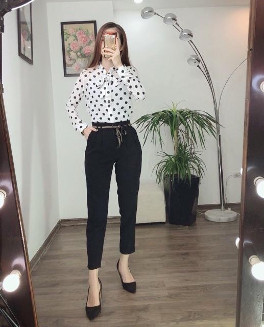 Sơ mi chấm bi cổ nơ và cổ đức dài tay siêu hót SMCC26
