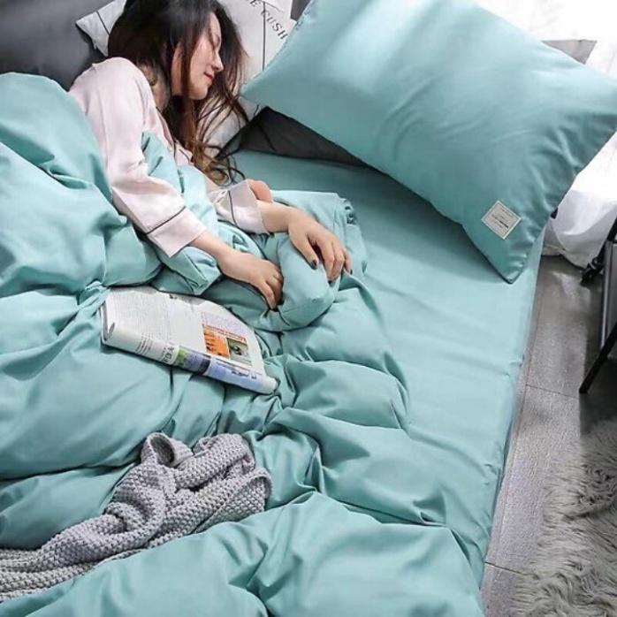 Bộ 5 Món Chăn Trần Bông Ga Gối Cotton Tici Xuất Nhật Beauty Màu Trơn - Màu Xanh Ngọc - LAN PHAM BEDDING