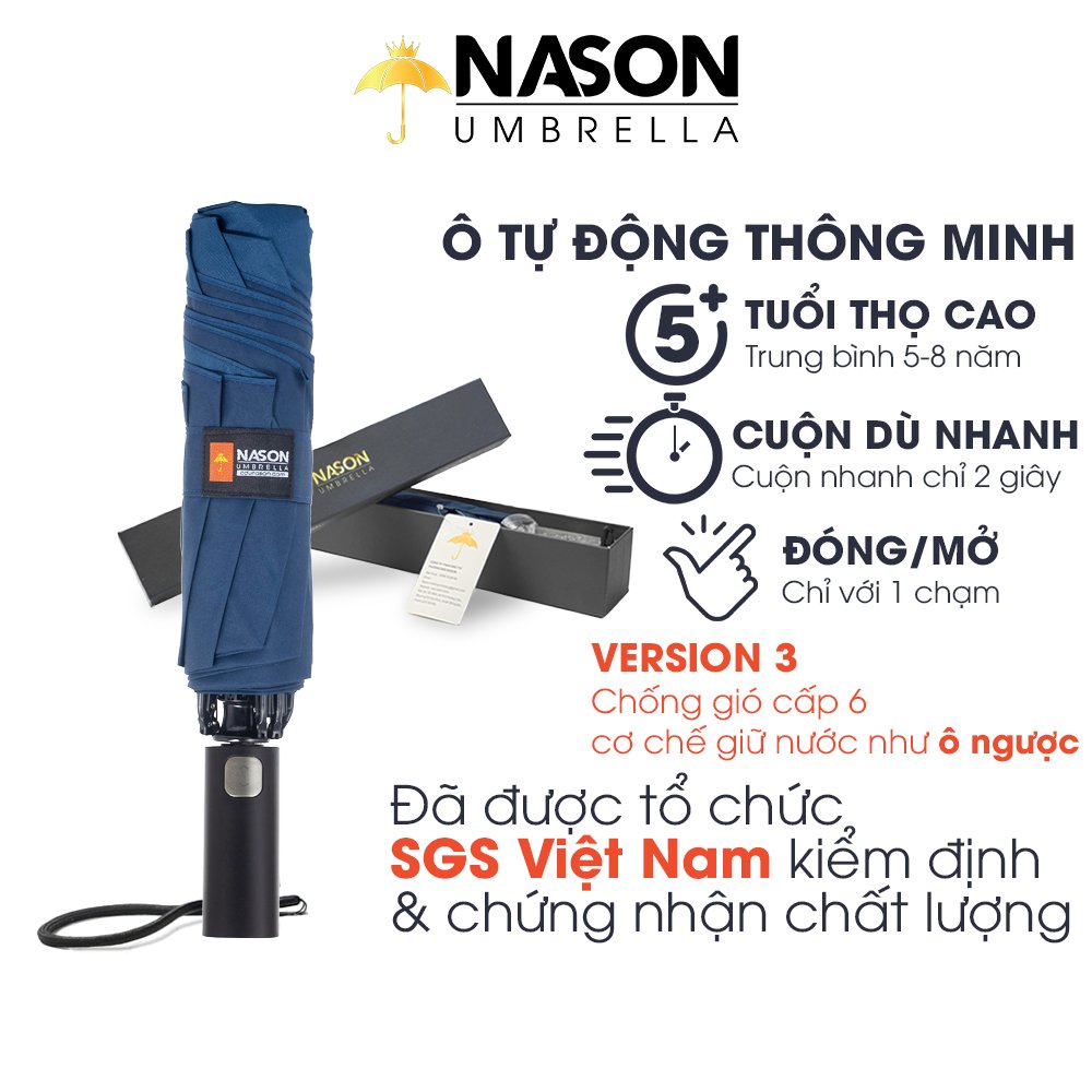 Ô dù tự động thông minh cao cấp toàn Fully Automatic Safe Umbrella, cơ chế giữ nước như dù ngược, khung nan chắc chắn chống gió bão cấp 6, vải siêu chống nước phủ Nano chống tia UV