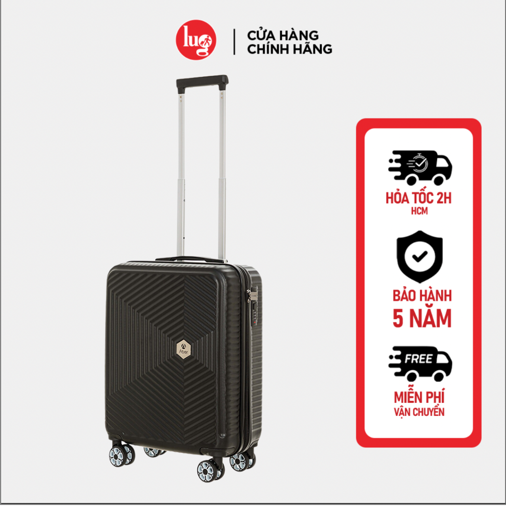 Vali Kéo Du Lịch Lug Thương Hiệu Aber Ab1195 Size 20, Nhựa Abs Hạn Chế Trầy Xước, Khóa Số Bảo Mật An Toàn - Black - 20Inch