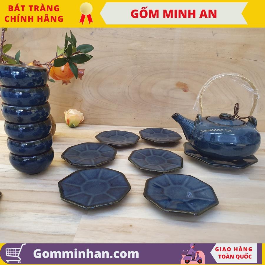 Bộ ấm trà Bát tràng men hỏa biến màu xanh, ấm chén sứ- Gốm Sứ Bát Tràng- Gốm Minh AN