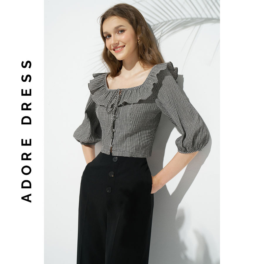 Áo Crop tops casual style thô xốp karo nhí đen trắng 311TO2005 ADORE DRESS