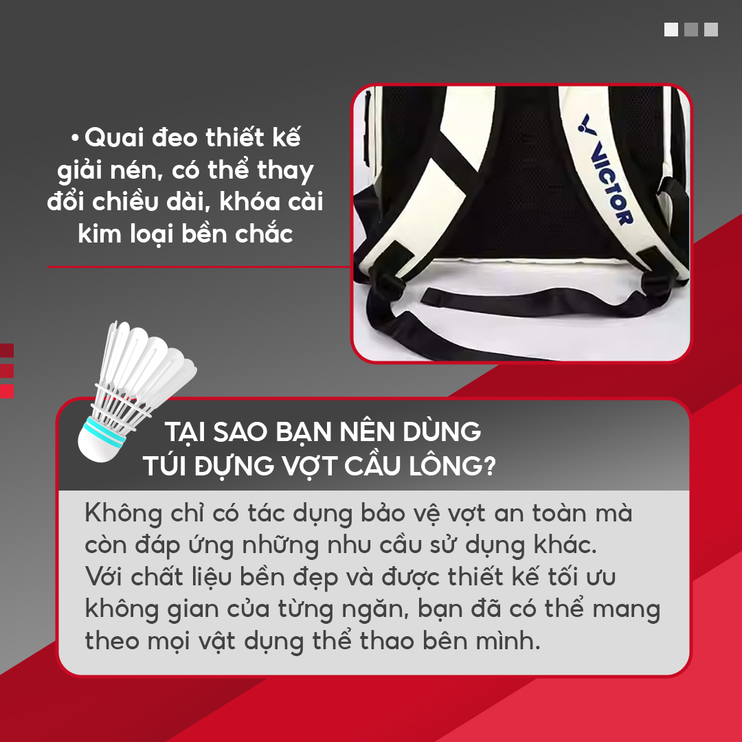 Balo Cầu Lông Victo 3032 Xám Hàng - 2 Ngăn Chính , 1 Ngăn Đựng Giày , 4 Ngăn Phụ