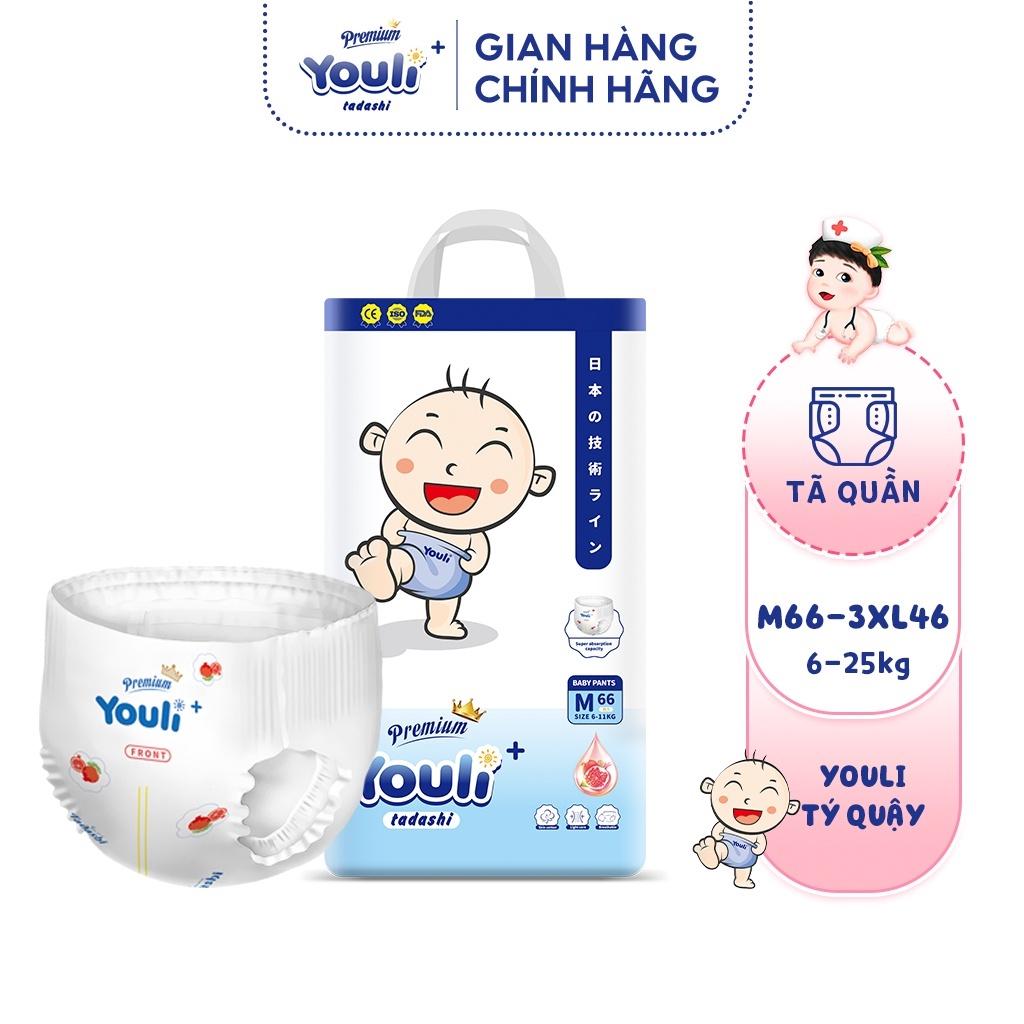 Tã Bỉm Quần YOULI Tý Quậy Đai Chun Mềm Mại, Mỏng Nhẹ Siêu Thấm Hút Size M66/L60/XL54/2XL50/3XL46 Cho Bé 6 kg - 25 kg