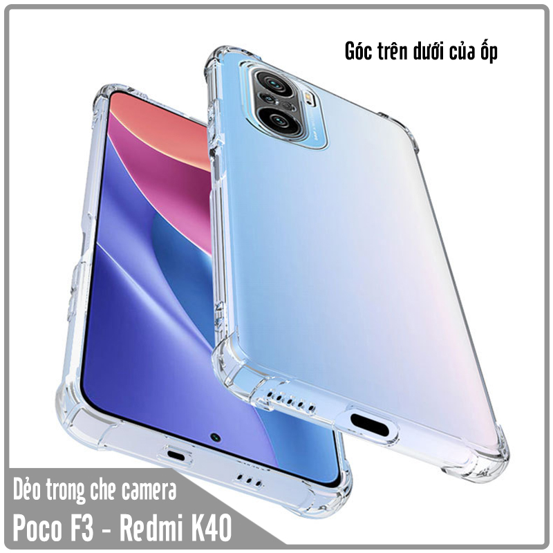 Ốp lưng 4 góc chống sốc cho Xiaomi Poco F3 - Redmi K40 Trong Suốt Che Camera