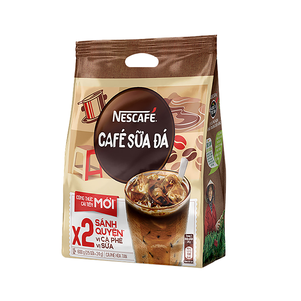 Cà phê hòa tan Nescafé cà phê sữa đá (Bịch 25 gói x 24g) - [Tặng 1 bình nước Water Reminder 700ml]