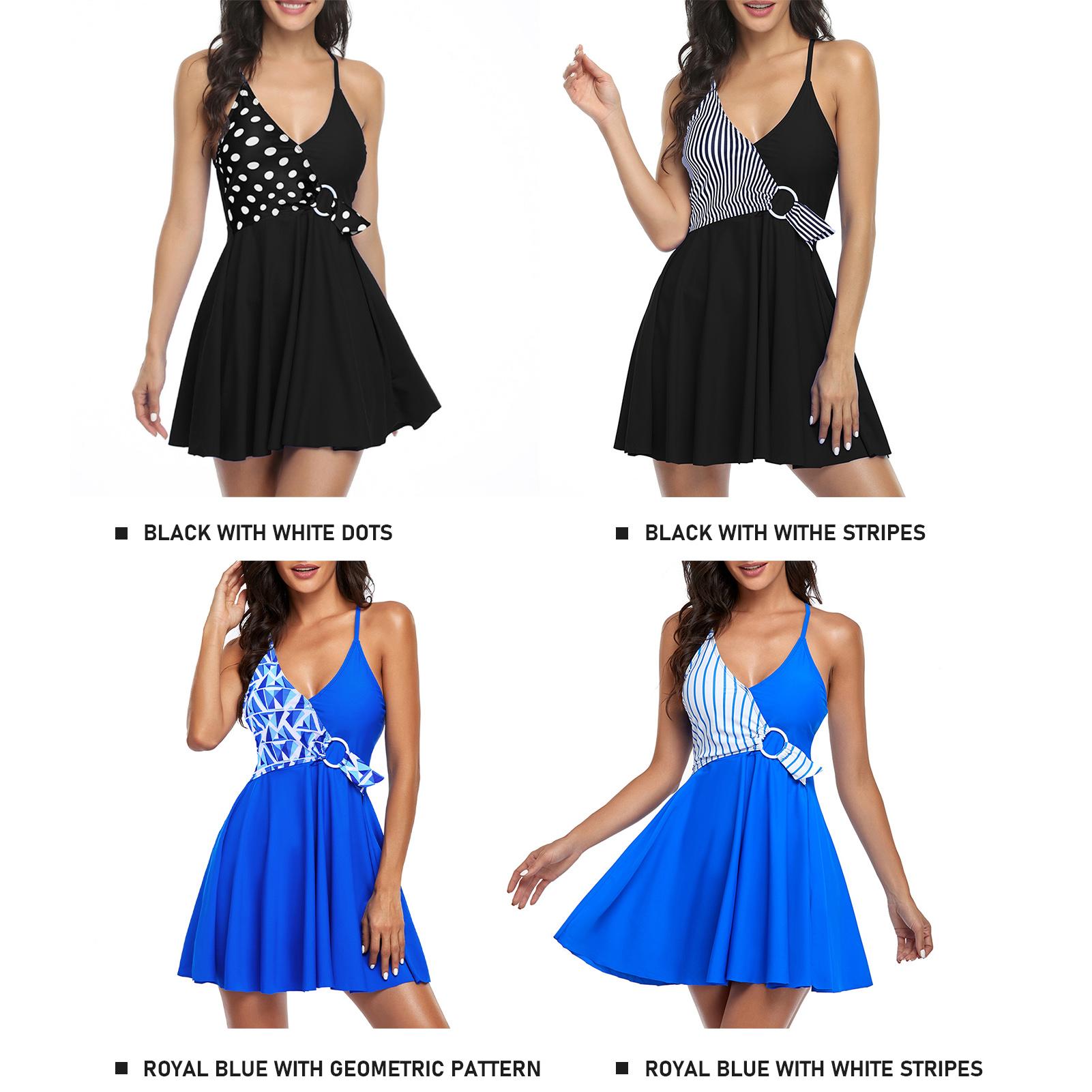 Áo bơi nữ 1 mảnh liền thân kín đáo Tankini cổ chữ V, váy bơi 1 mảnh