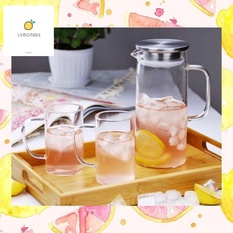 Bình trà thủy tinh chịu nhiệt dáng cao nắp inox 1000ml 1200ml 1500ml KT017