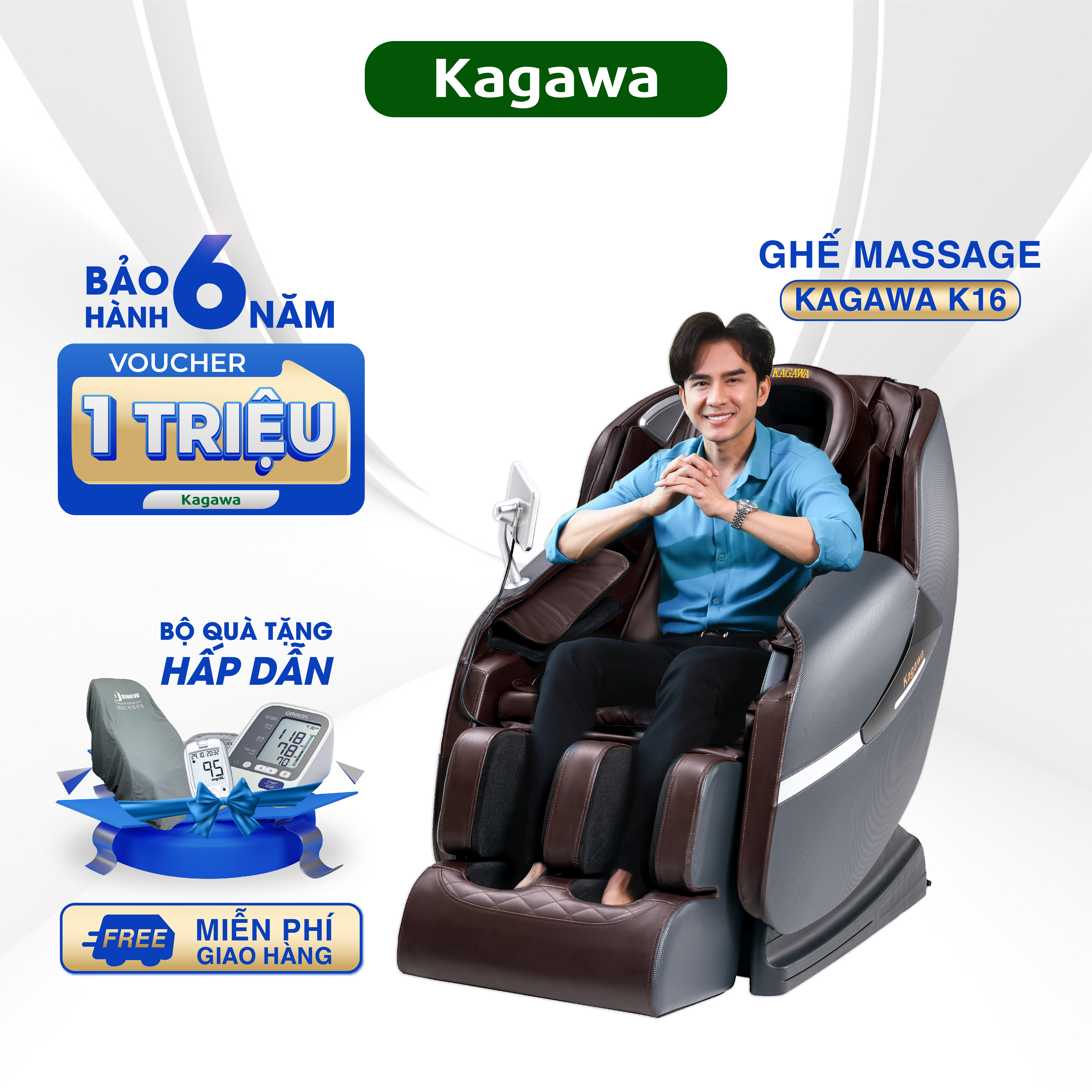 Ghế massage toàn thân Kagawa K16 đa chức năng, công nghệ quét AI thông minh, tự động dò tìm huyệt đạo