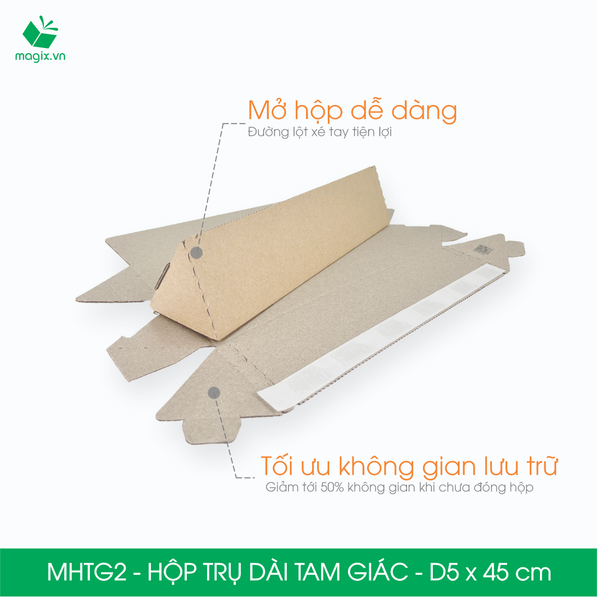 MHTG2 - D5x45 cm - 100 Hộp trụ dài tam giác thay thế ống giấy - Hộp carton đóng gói hàng