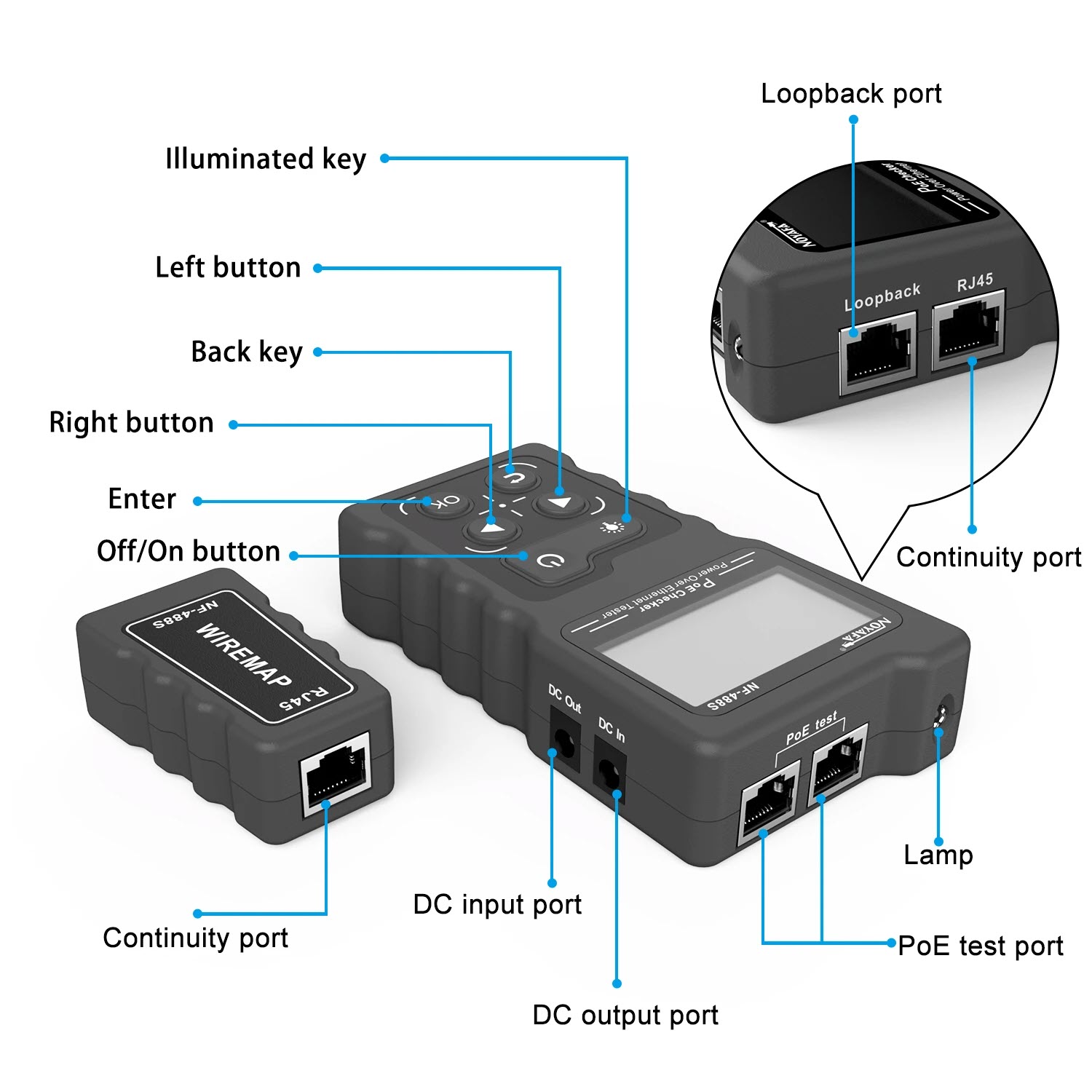 Máy Test Và Kiểm Tra Tín Hiệu Cáp Mạng POE Noyafa NF-488 - Hàng Nhập Khẩu. NOYAFA NF-488 PoE power test Network PoE Tester checker Over the Ethernet cat5,cat6 Lan tester network tools PoE Switch test