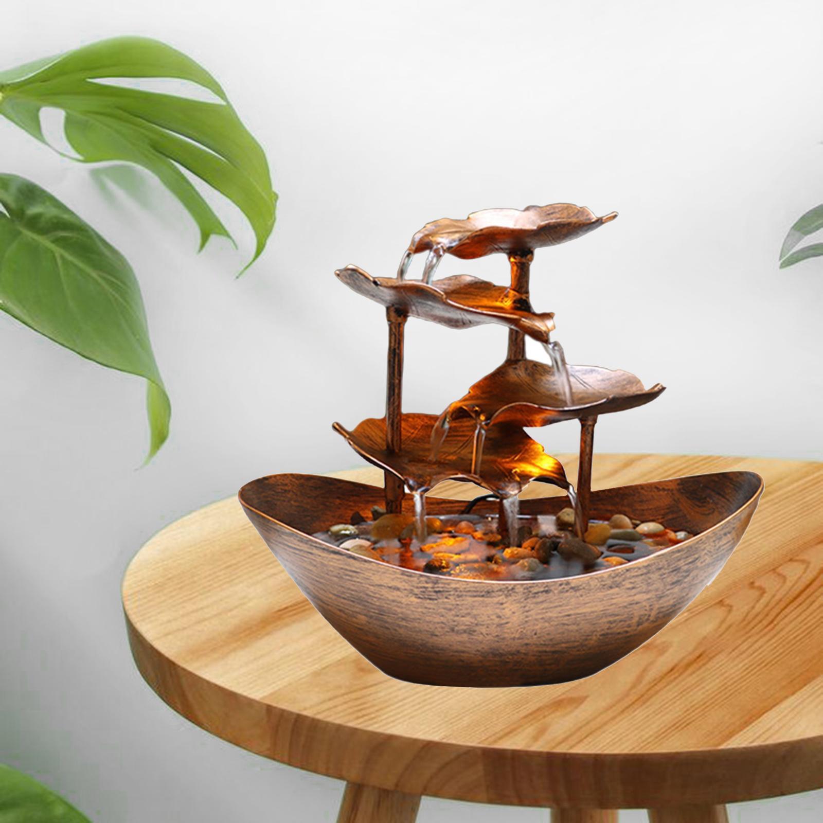 Desktop Water Fountain Waterfall LED Light Crafts Feng Shui Yoga Bedroom