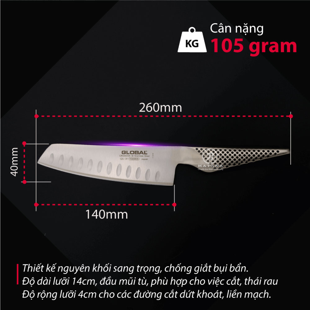 Dao bếp Nhật cao cấp Global GS39 Nakiri - Dao thái rau củ chống dính (140mm)