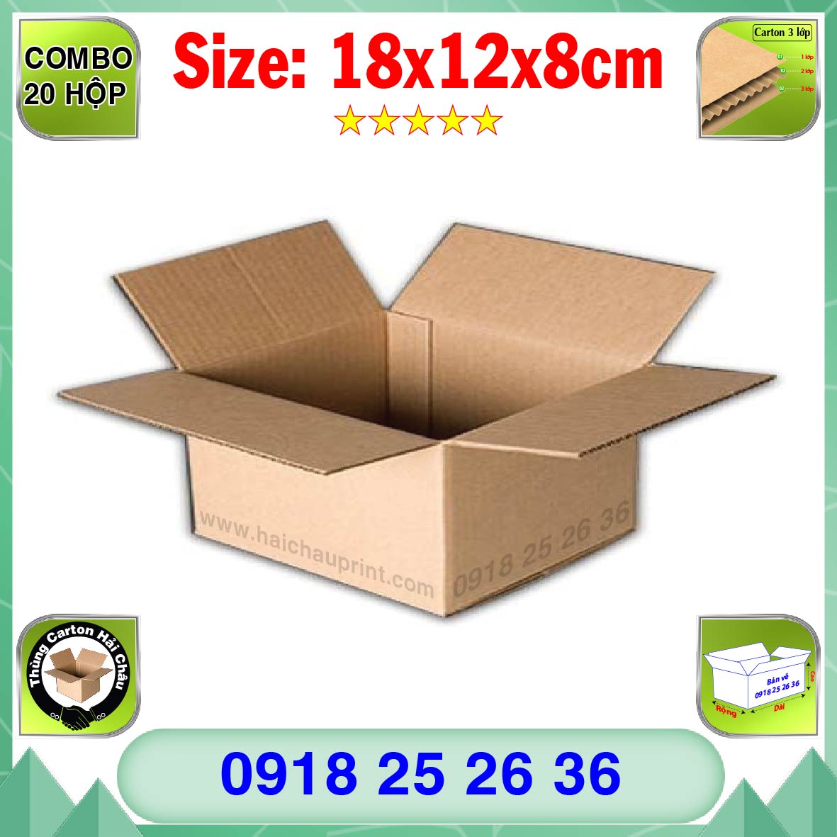  20 Hộp Carton, KT: 18x12x8cm, Hộp carton, Thùng carton, Hộp đóng hàng, Thùng đóng hàng, Hộp carton 3 lớp...