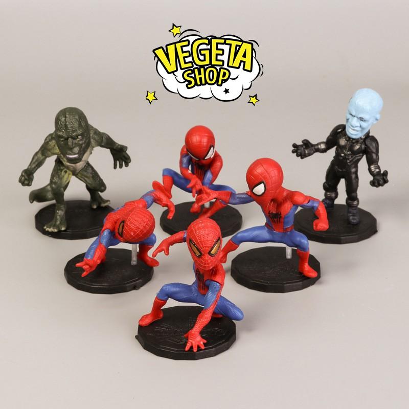 Mô hình Avengers - Marvel - DC - Trọn bộ 6 mô hình Spider Man Electro Lizard - Người Nhện Điện Thằn lằn - Cao 6~10cm