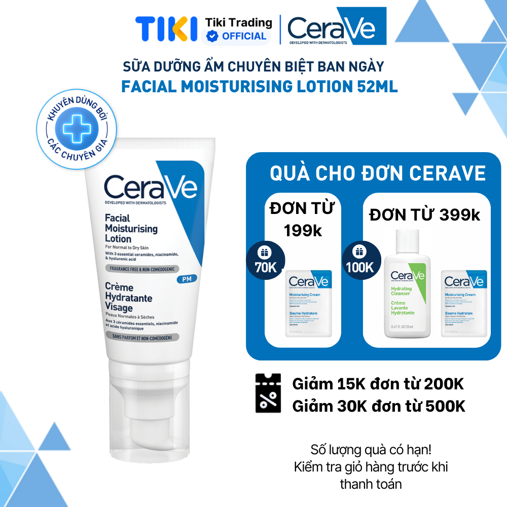 Sữa dưỡng ẩm chuyên biệt ban đêm CeraVe PM Facial Moisturising Lotion 52ml