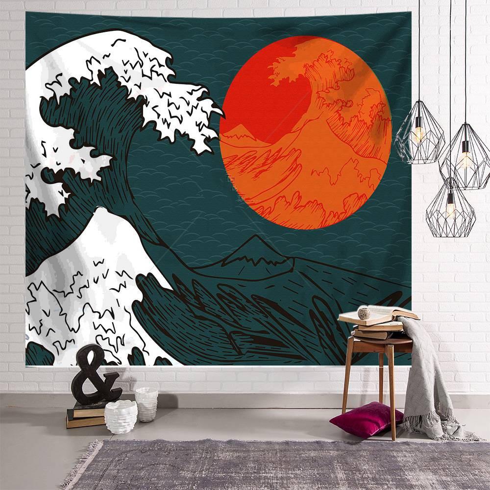 Thảm trang trí phong cách Nhật Bản vải nền Nhật Bản loạt giấy dán tường Kanagawa lướt ván nền vải phòng khác