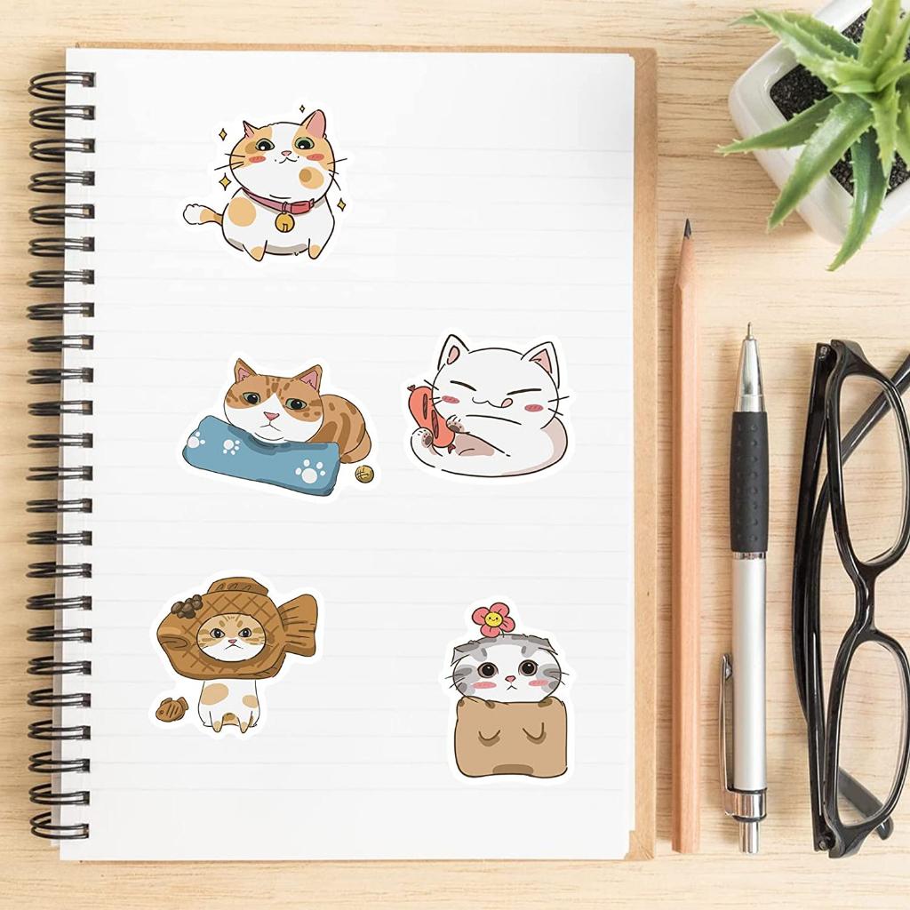 Sticker mèo hoạt hình meme trang trí mũ bảo hiểm, guitar, ukulele, điện thoại, sổ tay, laptop - mẫu S10