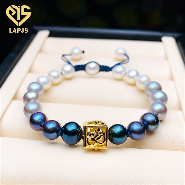 Vòng tay ngọc trai xám xanh charm Ohm cubic vàng HBL-1505 | Trang sức PJS