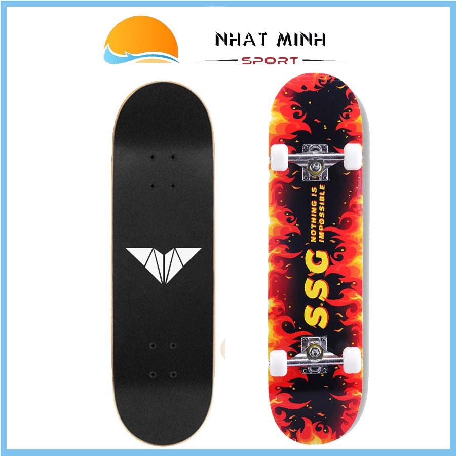 Ván Trượt Skateboard Mẫu Chuẩn Phù Hợp Cho Thanh Thiếu Niên - Ván Trượt Mặt Nhám Đen Chống Trơn Trượt, Ván Trượt Gỗ 80cm x 20cm
