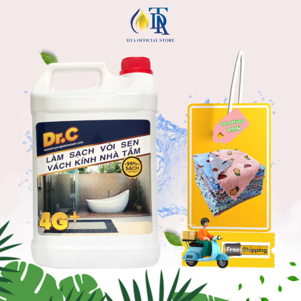 Dung Dịch Tẩy Cặn Canxi, Tẩy Kính,Ố Mốc,Vòi Sen Inox, Bồn Sứ, Chậu Tắm, Gạch Men, Gương Soi, Tẩy Sét - 4G Dr.C 5 Lít