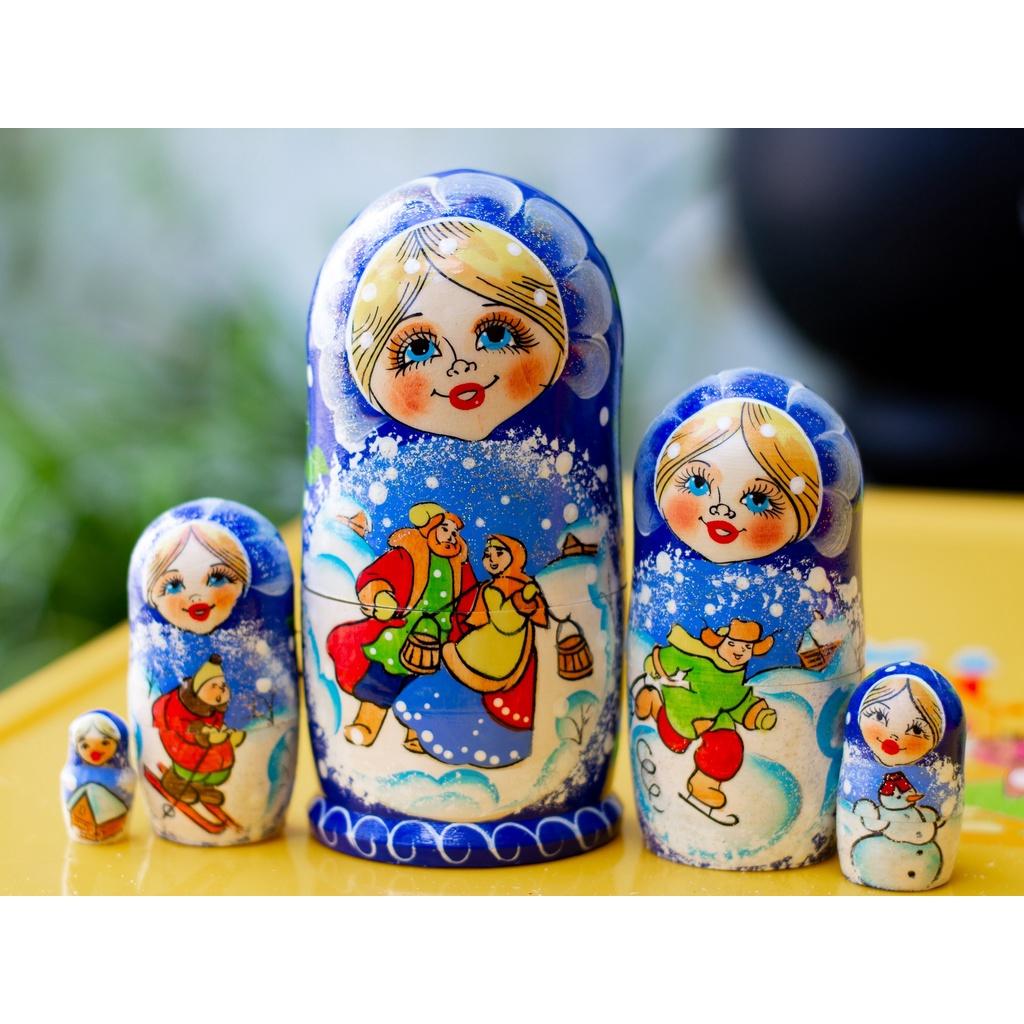 (RẤT DỄ THƯƠNG) BỘ BÚP BÊ NGA MATRYOSHKA 5 LỚP 15CM &quot;LỄ HỘI MÙA ĐÔNG&quot; QUÀ LƯU NIỆM NGA CỰC ĐẸP VÀ ĐỘC ĐÁO GIÁ ƯU ĐÃI