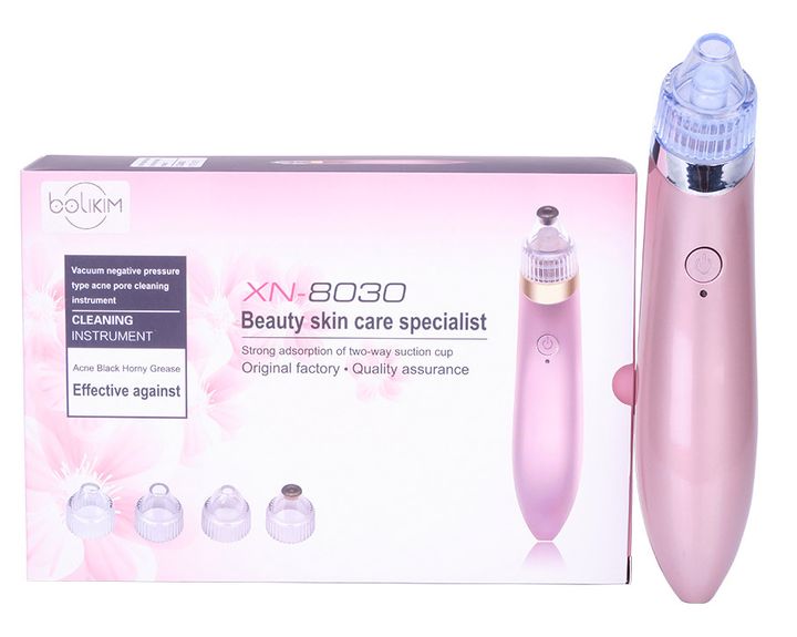 Máy hút mụn cầm tay với 4 đầu hút chuyên dụng giúp diệt các mụn đầu đen, mụn cám, tẩy tế bào chết và mát xa mặt một cách êm ái – Giao màu ngẫu nhiên