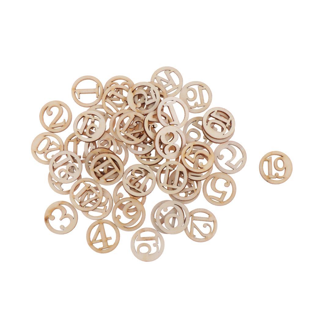 DIY 50pcs Wooden Embellishments Number Tags Unfinished Wood Chips for Crafts
