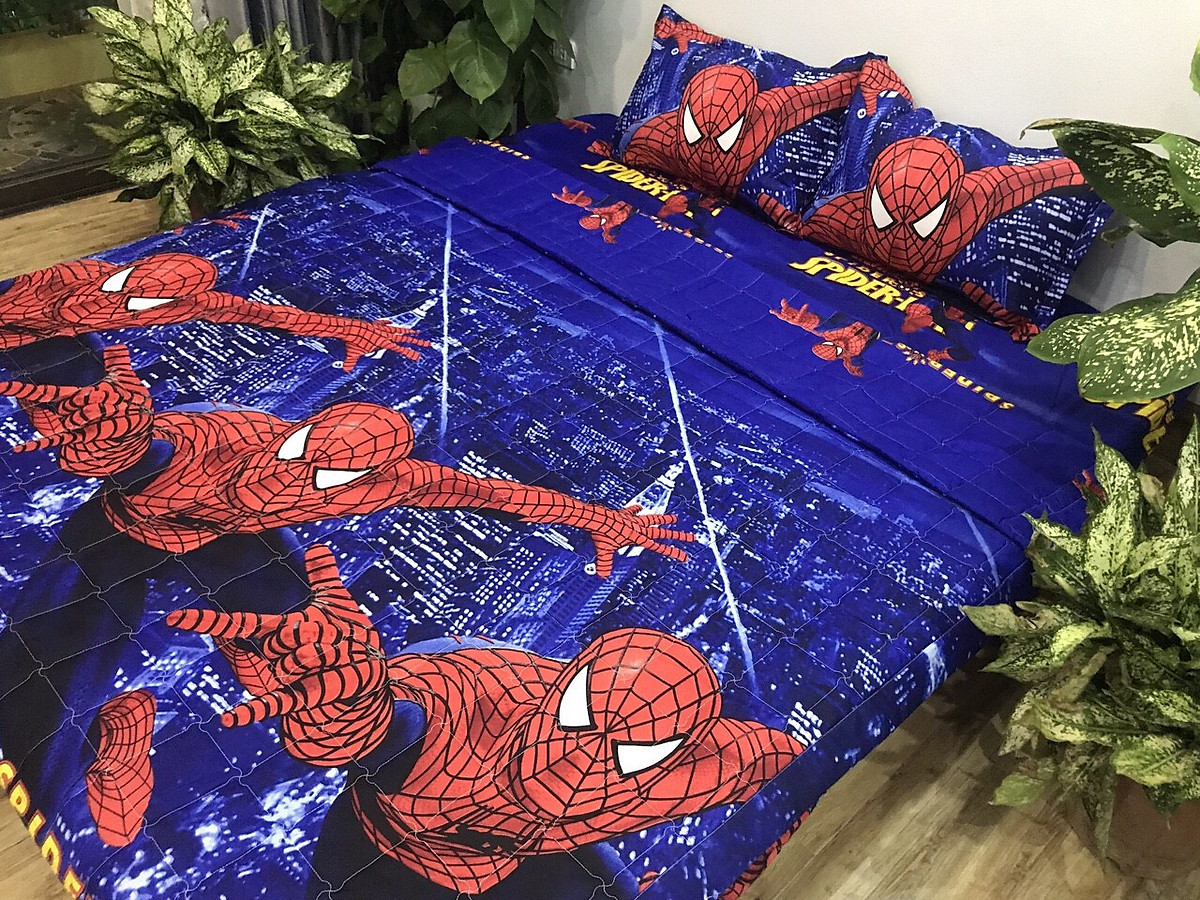 Combo 5 Món Siêu Nhân Nhện Chăn Ga và Vỏ Gối Hoạt Hình - Tặng Kèm 1 Bàn Chải BOSSI