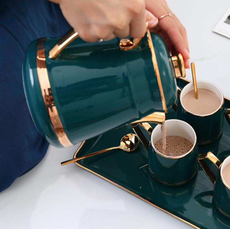 Bộ tách trà Tea Set Nordic Style Gold Trim Ceramic Tea Cup Set Including 6 Pcs