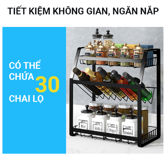 KỆ GIA VỊ INOX 3 TẦNG NGHIÊNG TIỆN DỤNG