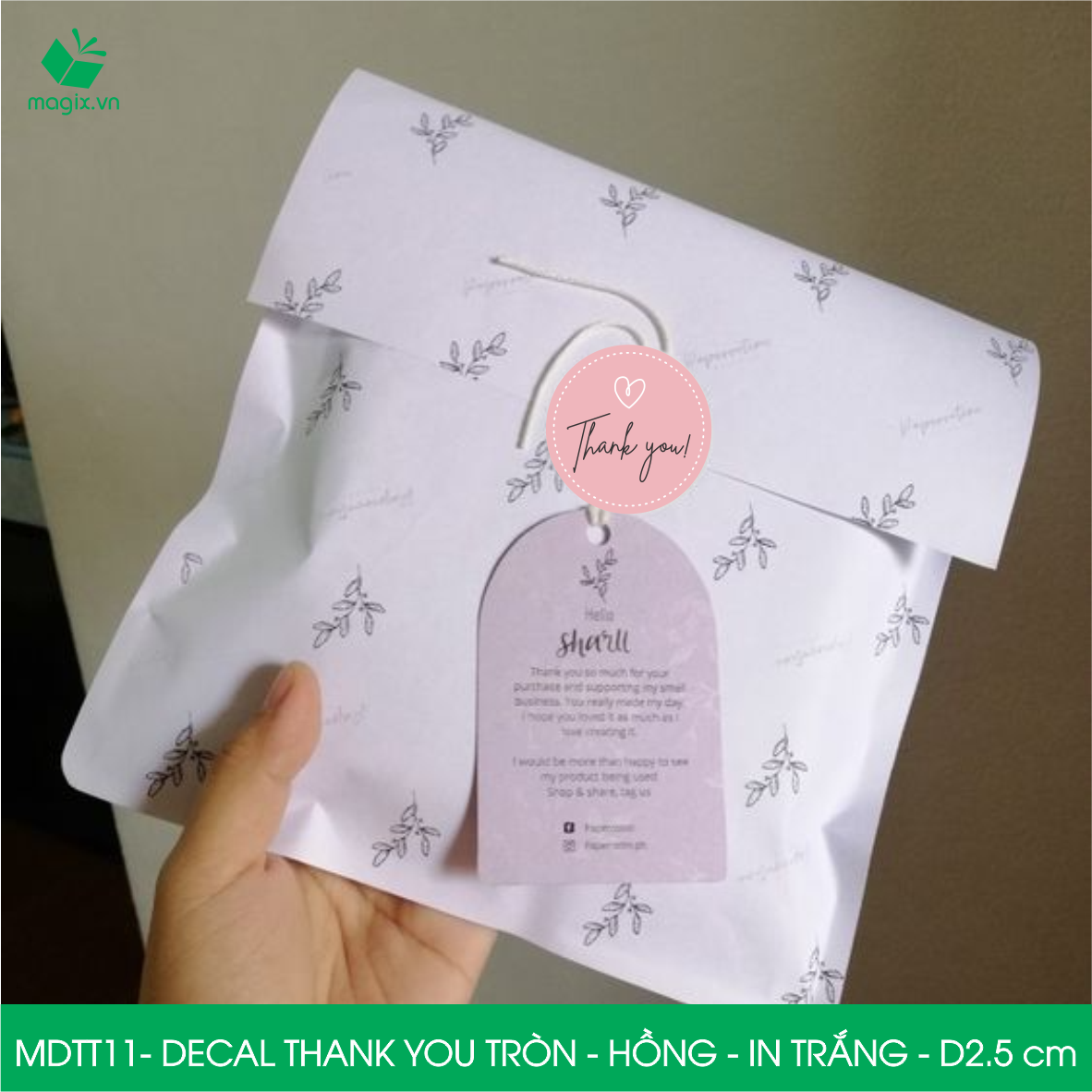 MDTT11 - D2.5cm - 50 Sticker Thank you, decal Thank you tròn dán hộp carton, tem cám ơn, nhãn dán cảm ơn trang trí gói hàng