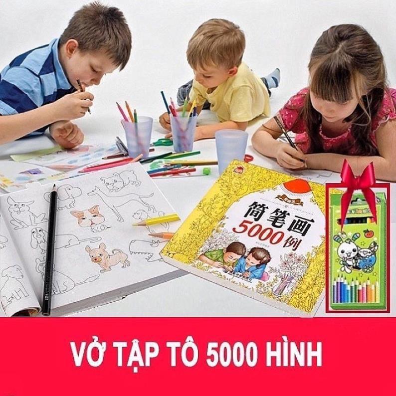 Vở Tô Màu 5000 Hình Cho Bé Tặng Kèm Bộ 12 Bút Chì Màu