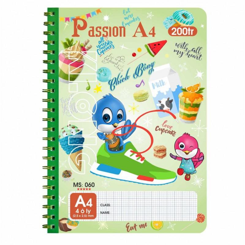 Sổ 4 ô ly lò xo kép Passion A4 200 trang 70/92; MS: 060