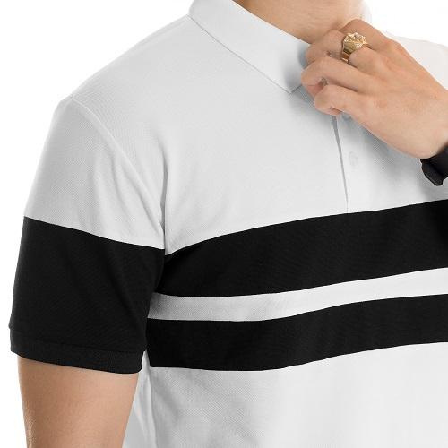 Áo polo nam phối 2 sọc cotton cá sấu cổ bẻ tay ngắn PL01