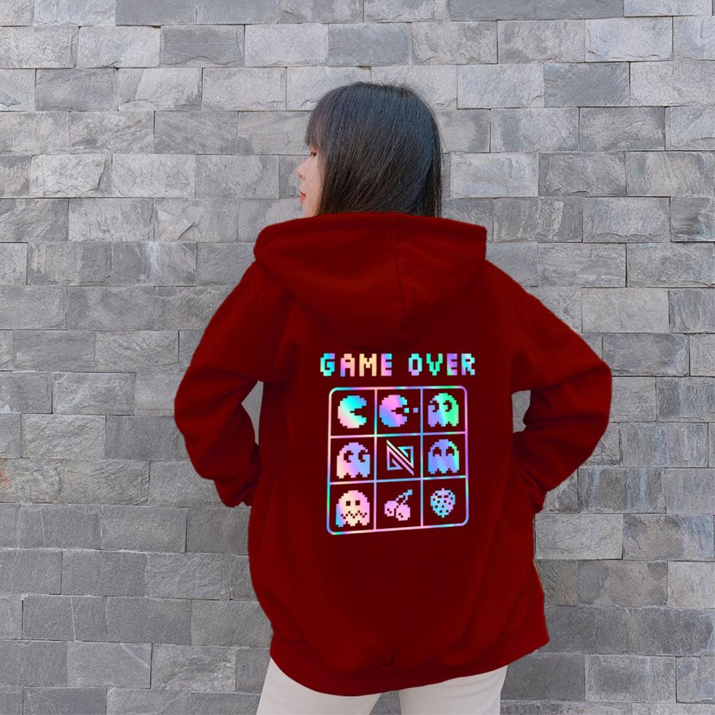 Áo hoodie Unisex dạ quang - Áo khoác nỉ phản quang họa tiết Game over in cao cấp
