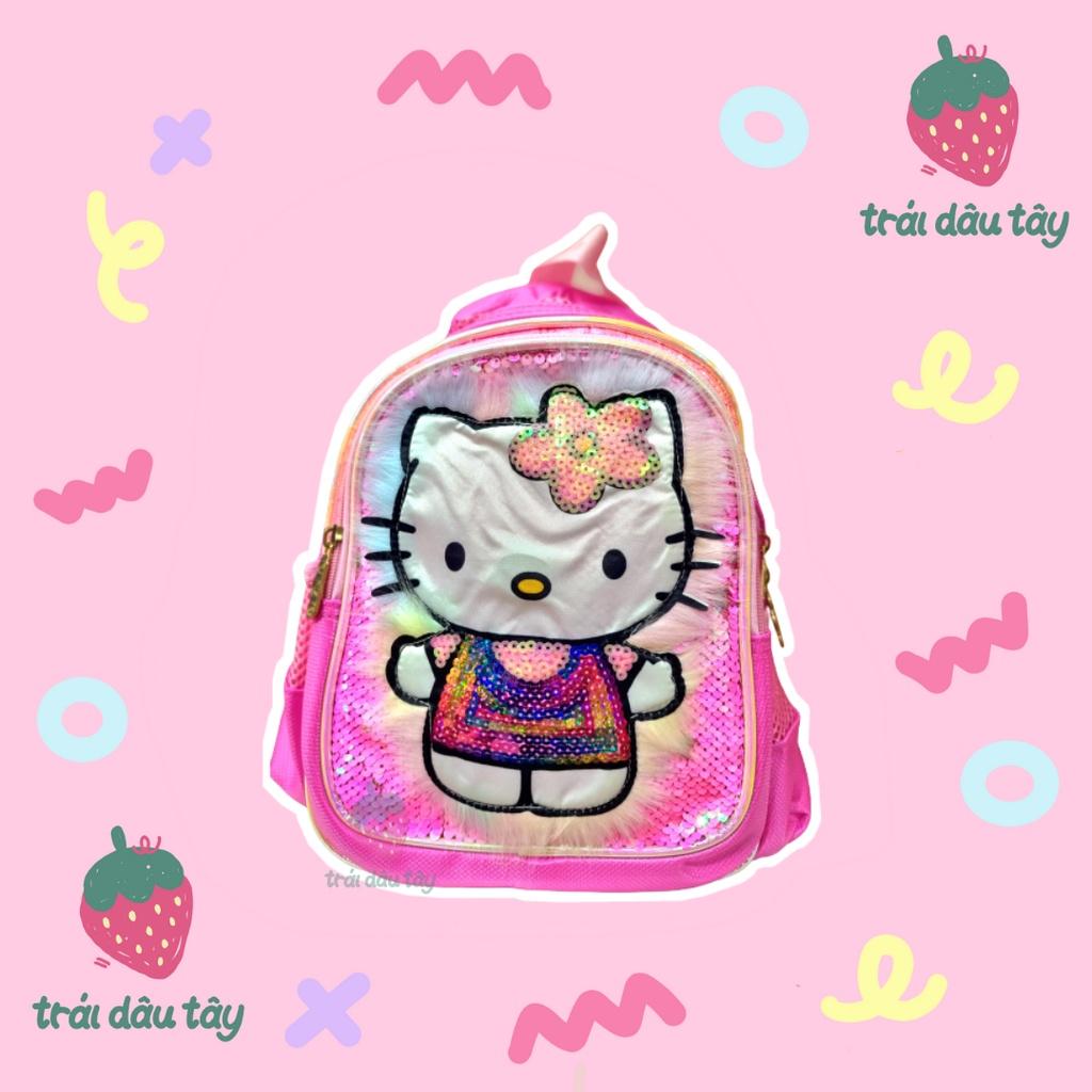 BALO MẪU GIÁO CHO BÉ GÁI ĐI HỌC HÌNH KITTY/UNICORN/CÔNG CHÚA ELSA MÀU HỒNG (trái dâu tây)