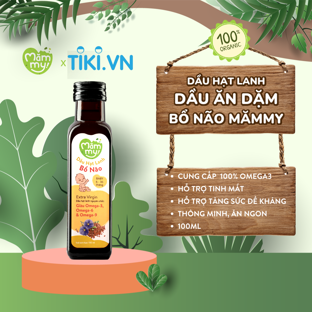 Dầu ăn dặm bổ não hạt lanh Mămmy cho bé ăn dặm 100ml - Nhập khẩu Turkey