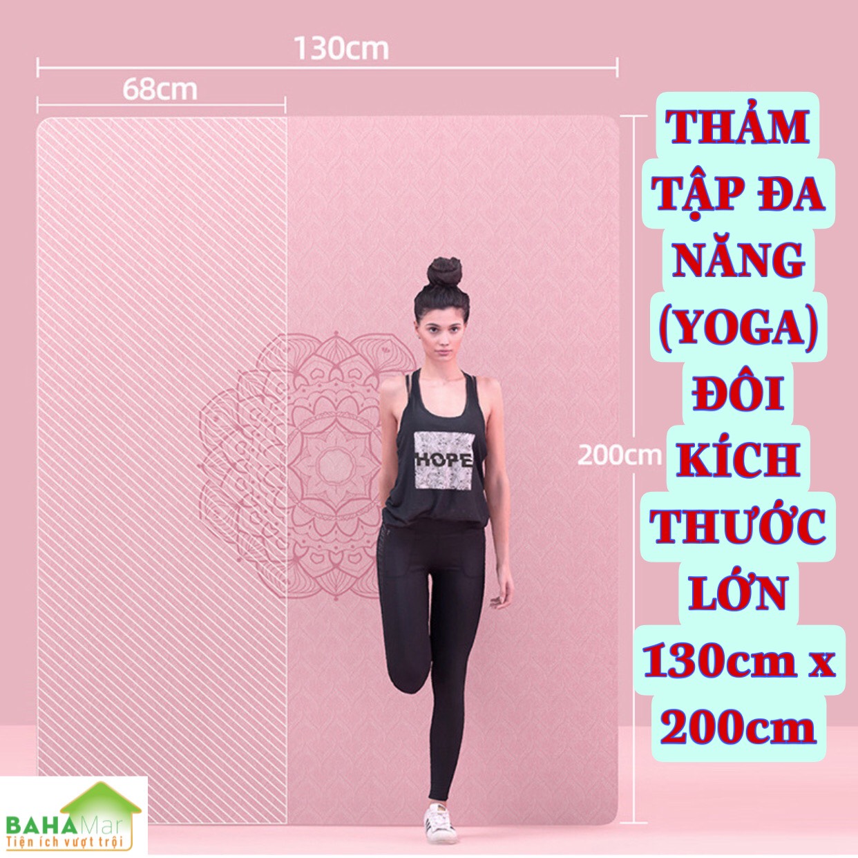 THẢM TẬP ĐA NĂNG (YOGA) ĐÔI KÍCH THƯỚC LỚN 130cm x 200cm  &quot;BAHAMAR&quot; mềm mại và thoải mái khi sử dụng trong nhà để bảo vệ đôi chân của bạn và để giảm tiếng ồn khi tập thể dục, chống thấm nước và mồ hôi