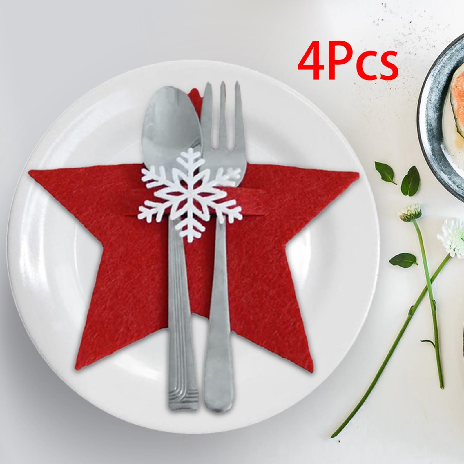 4x Christmas Cutlery Holders Tableware Pocket Reusable for Home Table Decor