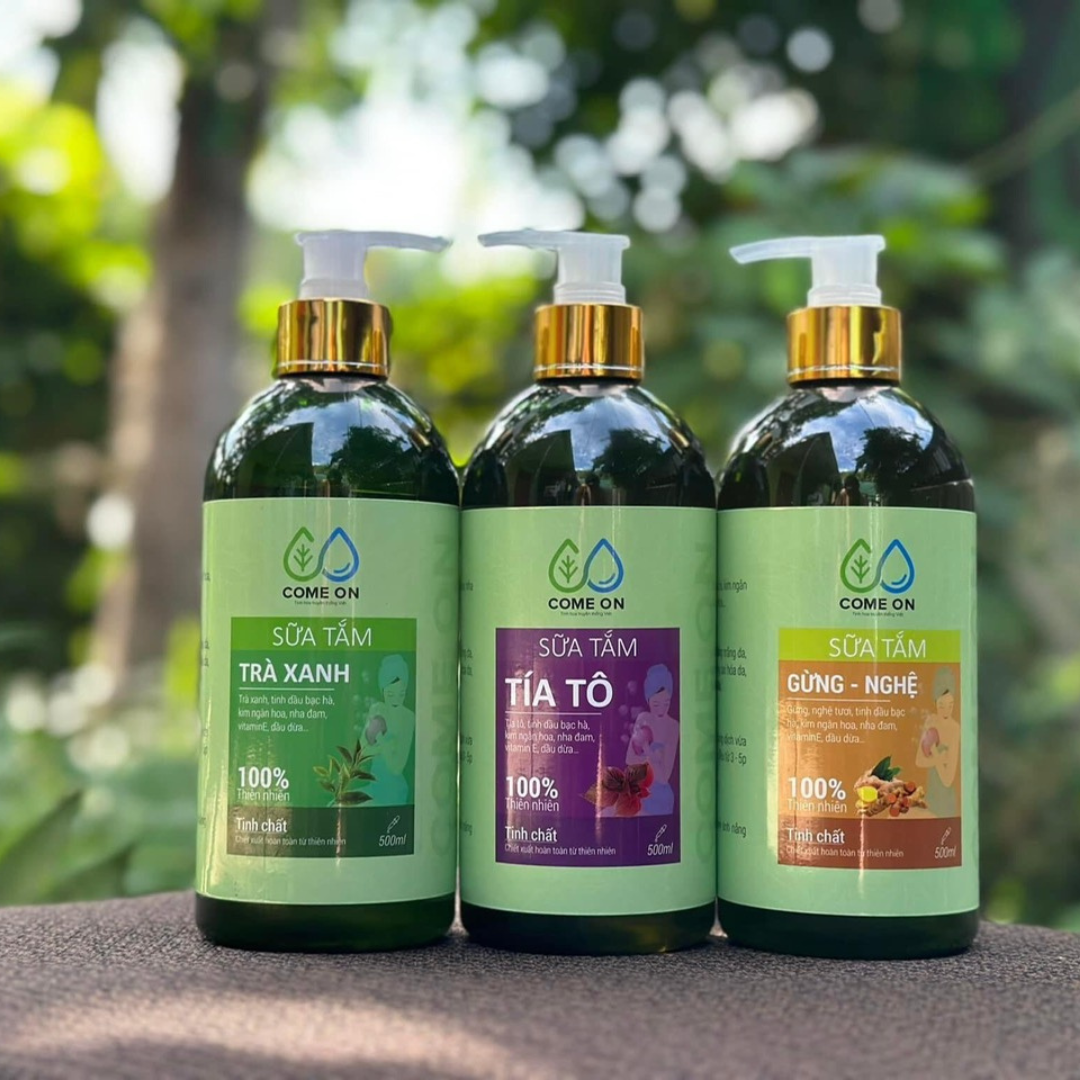 Sữa tắm trà xanh Come on chai 500ml, tặng túi thơm cà phê, sữa tắm trắng da toàn thân, sữa tắm trị mụn lưng, cấp ẩm cho da